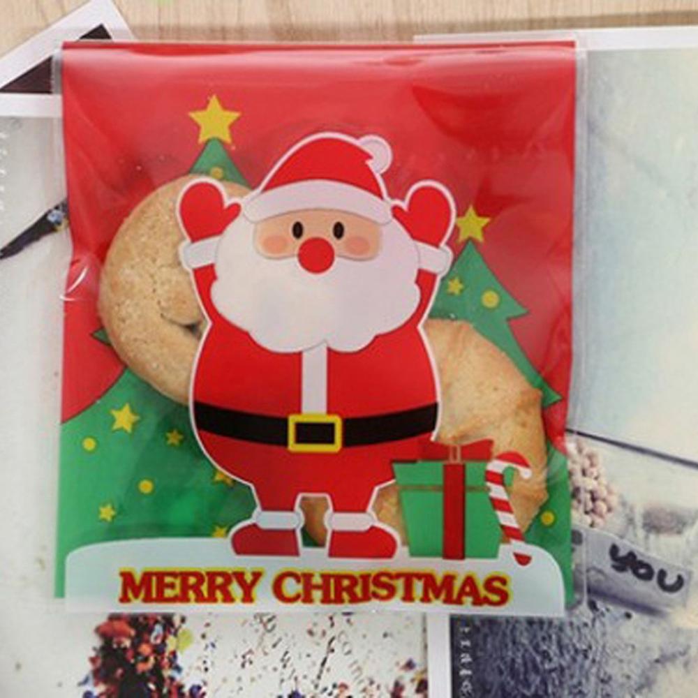 100pcs 4X6inch Merry Christmas Plastic Bag Self Adhesive Cookies Candy Bags Santa Claus Snowflake Xmas Plastic Bags TDH