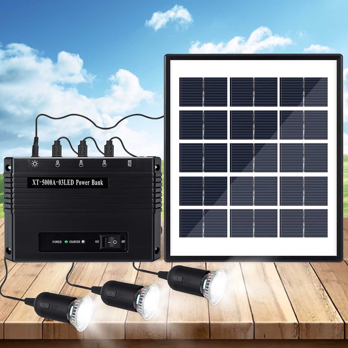 Smuxi 3 stk 1w solcellelampe led havelys udendørs lampe solaire  + 6v 4w solpanel  + 5000 mah dc powerbank til udendørs camping