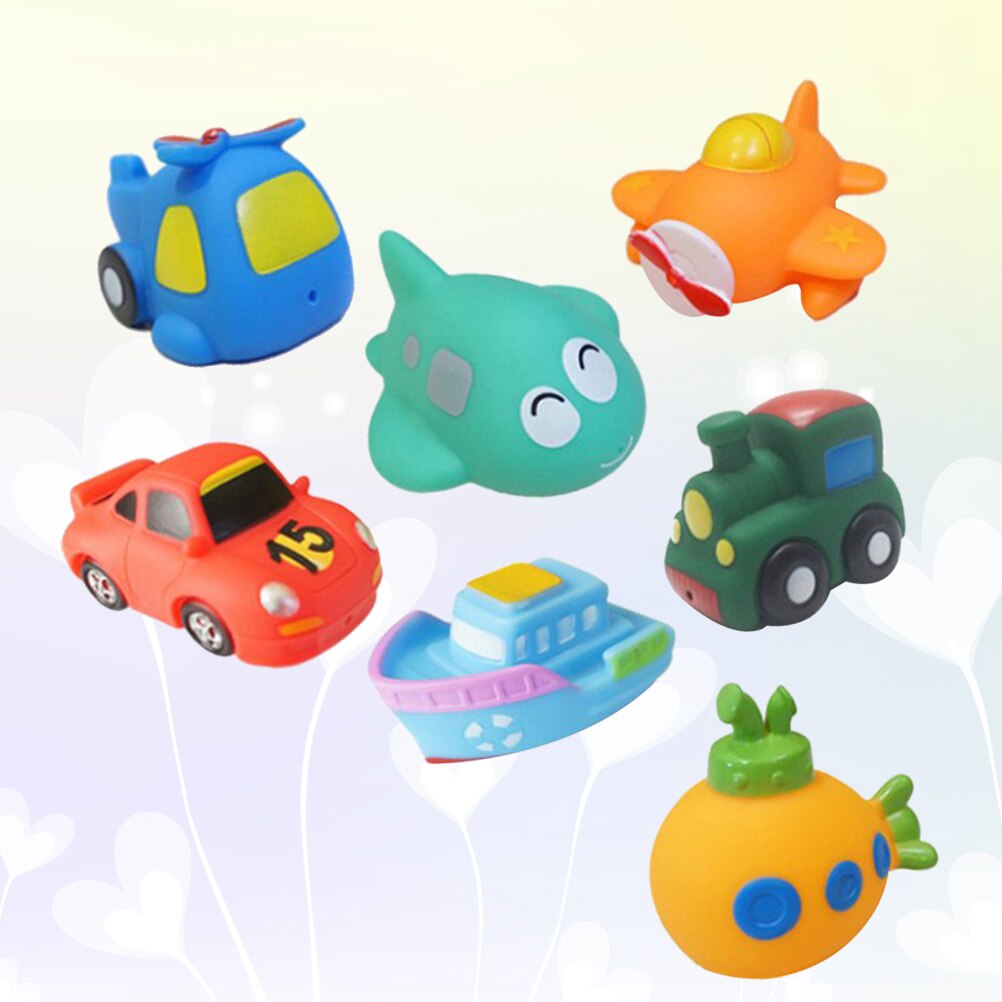7 pcs bath toy animals water squirting squeaker fun cartoon family bathtub toy for babies toddlers children: Default Title