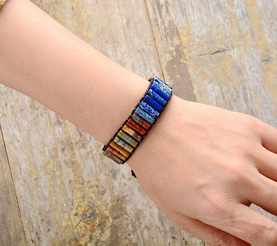 Nuove Donne Degli Uomini Del Braccialetto Femme Naturale Japser Pietra Bracciale Avvolgente in Pelle Perline Coppie Amanti Hiphop Dei Monili Del Braccialetto