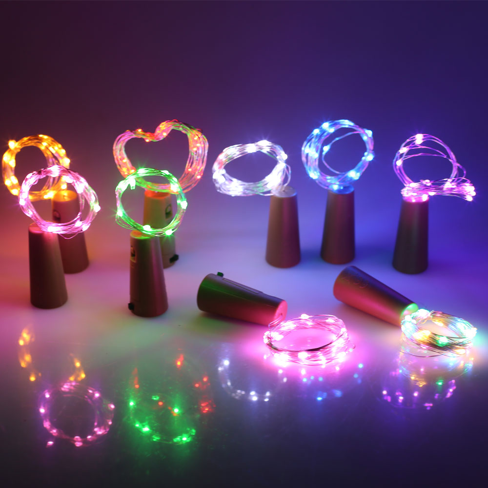 Led sølv wire string lys 2m 20 leds vinflaske kork prop krans festival bryllup fest boligindretning lampe medfølger batteri