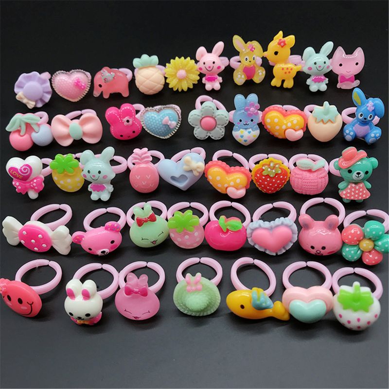 10 Stks/partij Kinderen Cartoon Ringen Snoep Bloem Dier Boog Vorm Ring Set Mix Vinger Sieraden Ringen Kid Meisjes Speelgoed