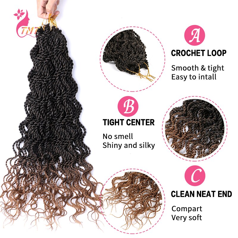18 "pelo trenzado rizado senegalés Twist trenzas cabello ombré ondulado senegalés Twist pelo sintético del pelo de extensión de trenza de cabello 15 raíces