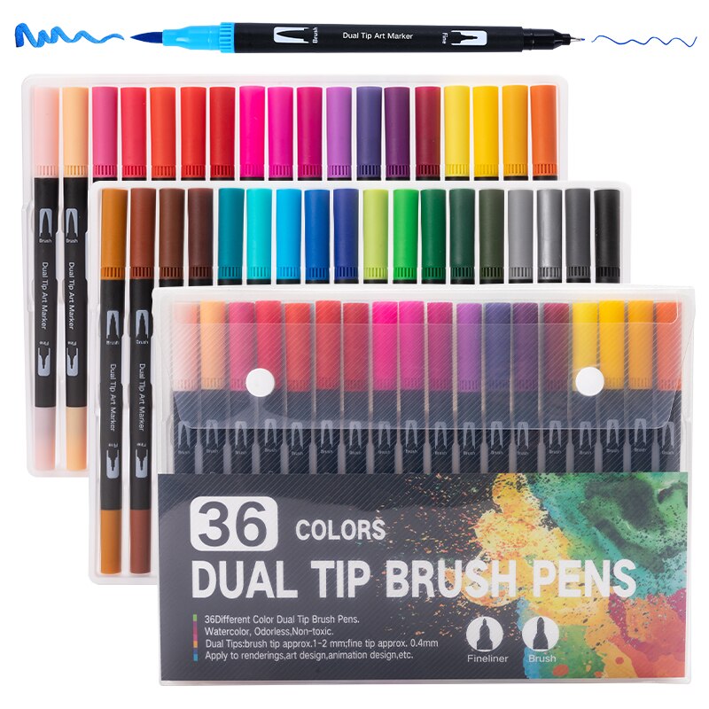 12/48/72/100 Colors FineLiner Art Marker Pens Dual Tip Manga Drawing Painting Watercolor Brush Pen School Supplies Markers 04350: 04350-36B