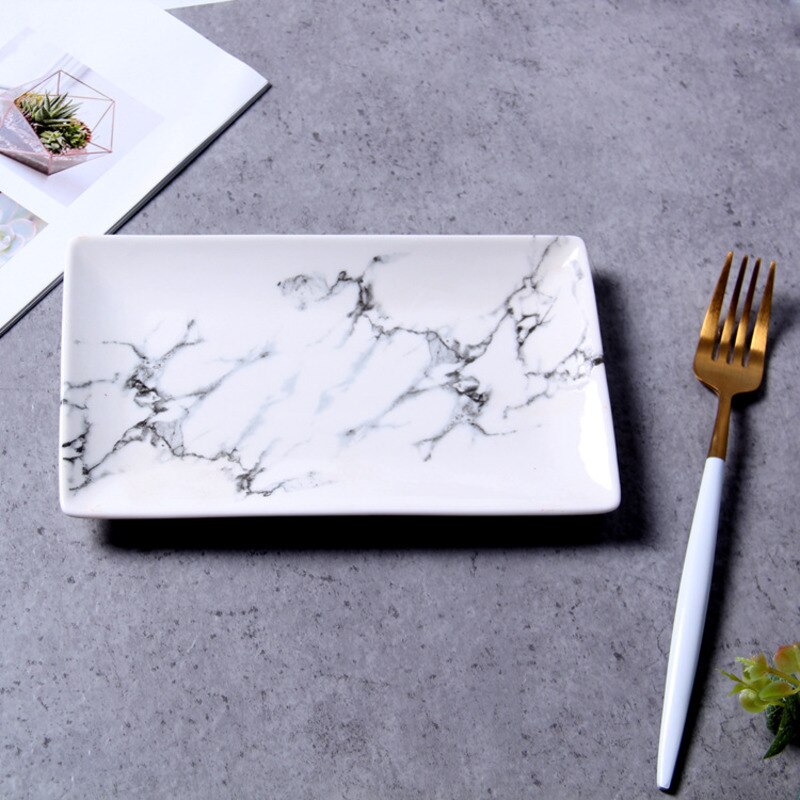 8 Inch Nordic Marble Patterns Plates And Dishes Coffee Salad Cake Fruit Dessert Soup Dish Flat Plate Tableware Dishes