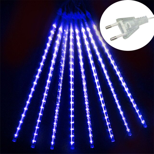 Pink Christmas Light Outdoor Waterproof Meteor Shower Light Falling Rain Lights 192/384 LED Snow Falling Icicle Cascading Light: Blue / 30CM 8PCS Tube / 220V EU UK AU Plug