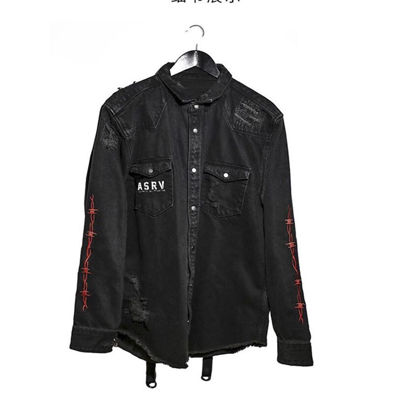 Gótico cazador de cráneo negro Denim chaqueta hombres chaqueta Punk Rock sudadera Heavy Metal tirantes agujero Streetwear: XXL