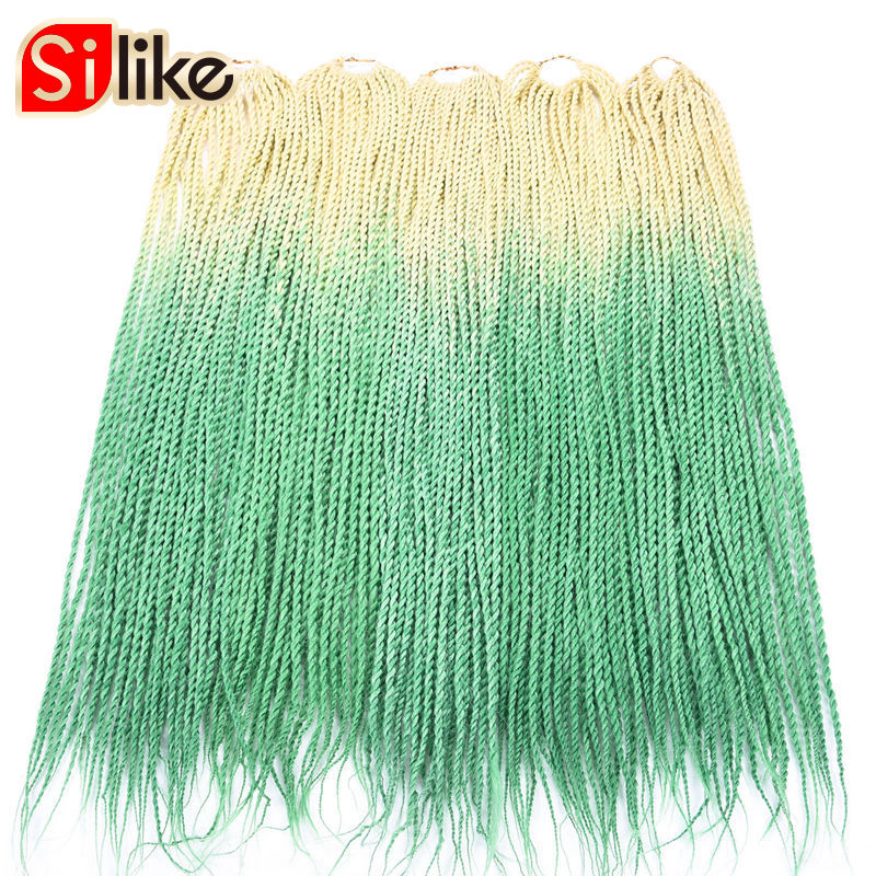 Silike 24 inch Ombre Senegalese Twist Hair Crochet Braids 30 Roots Pre-looped Synthetic Crotchet Braiding Hair for Women