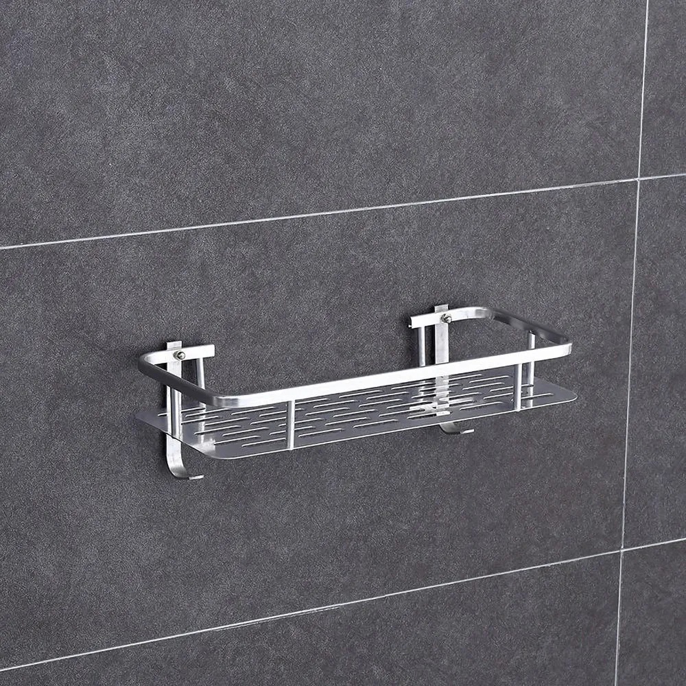 Estantes cuadrados para baño, cesta de ducha de aluminio plateado, soporte para champú de 1-3 capas, colgador de pared, estante de almacenamiento, accesorios organizadores