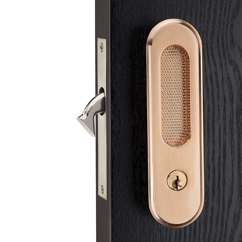 Manijas de cerradura de puerta corredera de aleación de Zinc oculto para interior, tirador de puerta de habitación, llave de baño: Bronce
