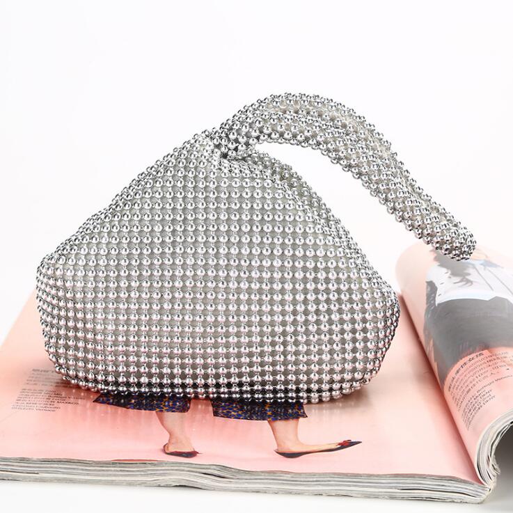 pearl hand bags women brilliant lady purses and handbags luxury diamond clutch bags borsa elegante donna: Alloy Silver