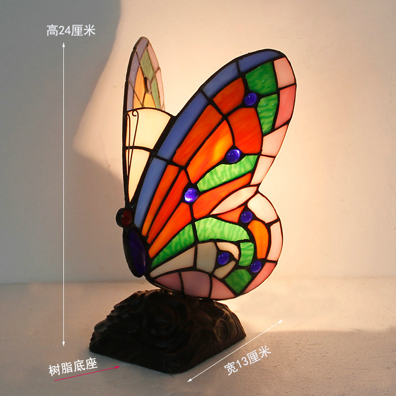 Artpad Stained Glass Tiffany Vlinder Lampen Met Us/Eu Plug In E27 Slaapkamer Bed Led Vlinder Licht Voor Tafel night Armaturen: C Type Butterfly / US Plug