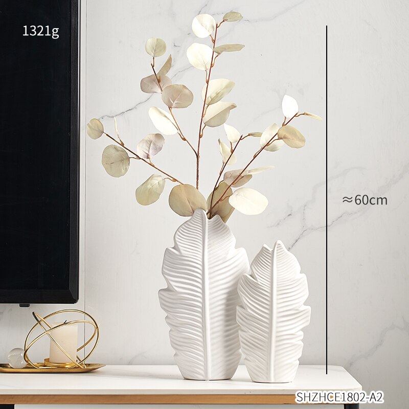 Bathroom Decoration Accessories Ceramic Vase Leaves Model Modern Home Decoration Flower Vase Living Room Decoration White Vases: Combination B