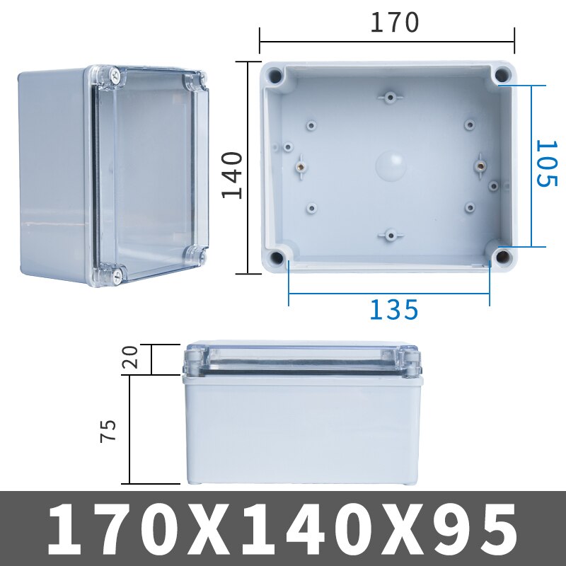 IP67 Outdoor Waterproof PC Junction Box Plastic Shell Distribution Box Monitoring Power Box Socket Box Transparent ABS: 170x140x95