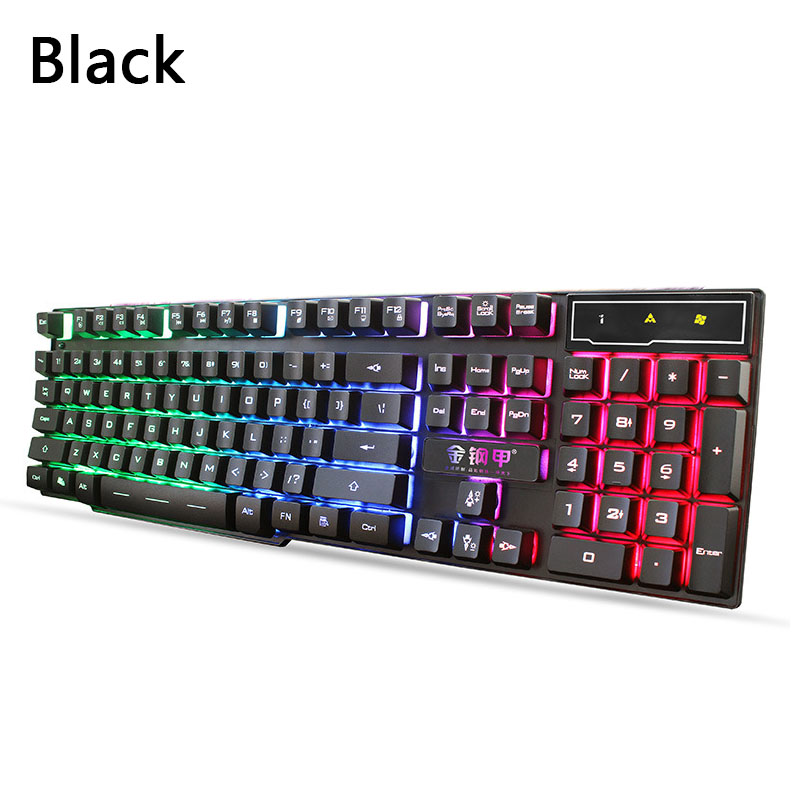 Mechanical feel USB Wired Gaming Keyboard Rainbow LED Backlit Gaming Keyboard Illuminated Light For Computer Desktop Laptop: black