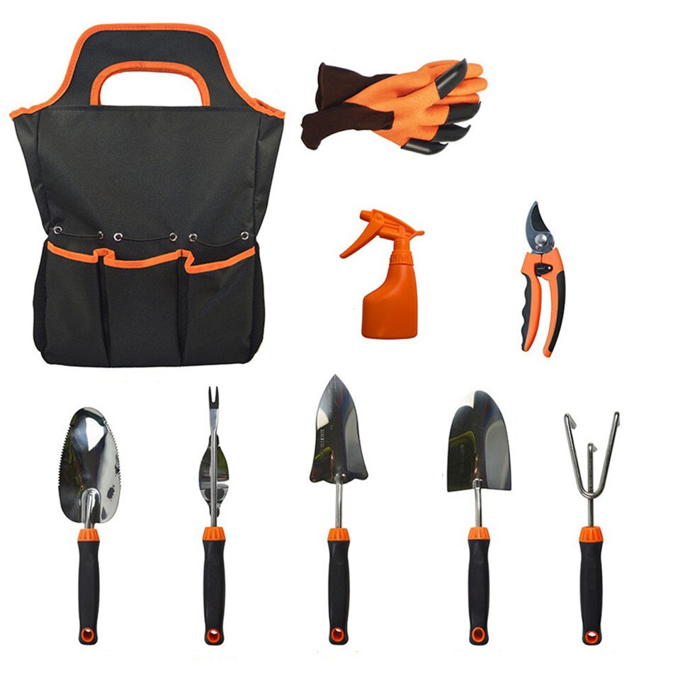 9PCS Garden Tools Set Gardening Shovel Rake Garden Tools With Storage Tote for Keen Gardeners