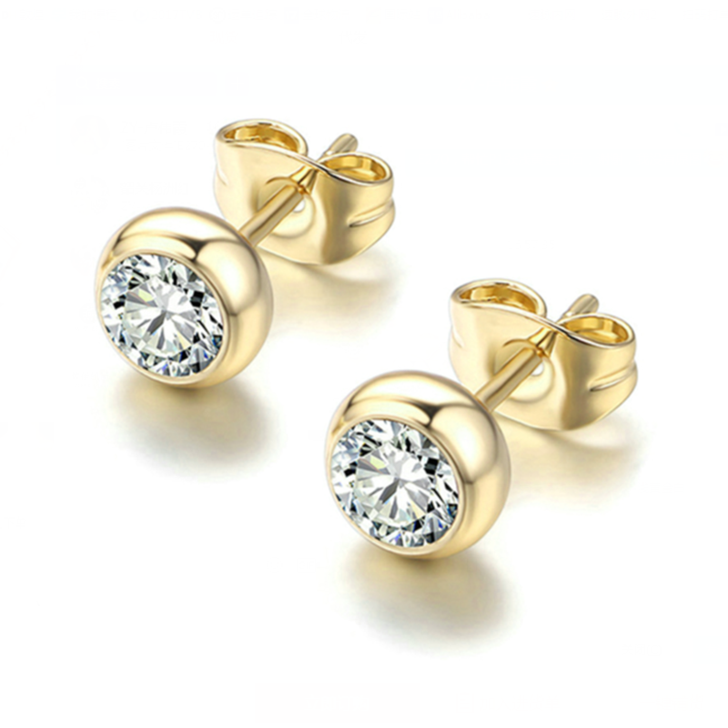 Piercing boucles d'oreilles pour femmes Style coréen Simple rond Zircon couleur or Rose accessoires de noël bijoux E496: Couleur or