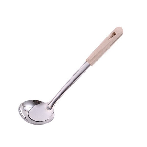 Rvs Draaiers Lepel Spatel Scoop Tarwe Stro Schop Turner Koken Gereedschap Holder Chinese Japanse Keuken Untesils 1 PC: beige spoon