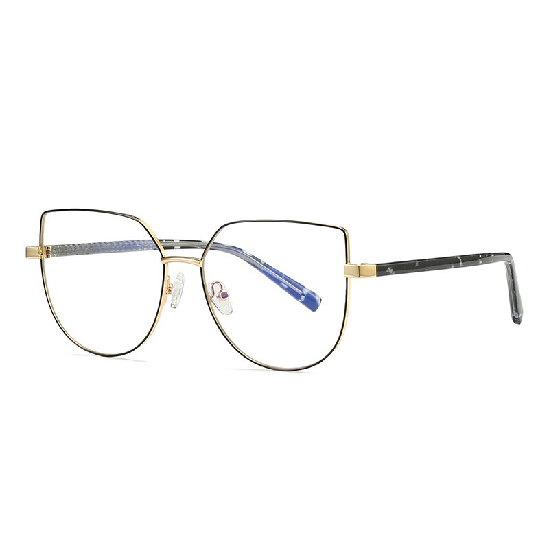 Modne oprawki robić okularów dla kobiet stylowe okulary kocie oko z pełnym obrzeżem aluminiowe okulary na receptę ramki okularów: czarny złoty