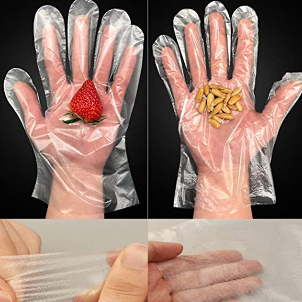 Wegwerphandschoenen van transparant plastic, werkhandschoenen van polyethyleen, handschoenen voor voedselbereiding, poeder- en latexvrije handschoenen, 100 stuks: 0.4 g dunne