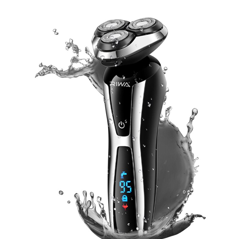 RIWA 3 in 1 Washable Rechargeable Rotary Electric Shaver Triple Blade Shaving Razor Nose Trimmer For Men LCD Display