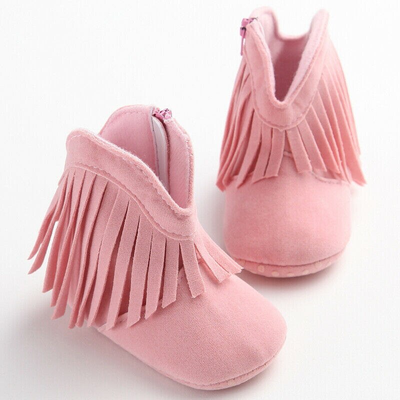 Pasgeboren Baby Baby Meisje Zachte Zool Laarzen Kwasten Mocassins Crib Schoenen Schattige Baby Meisje Schoenen: Roze / 0-6 months