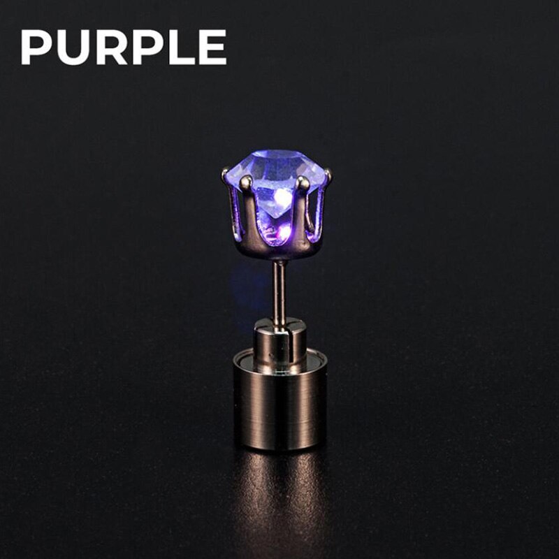 1Pc Glowing Led Stud Earring Crystal Roestvrij Light Up Kerst Stud Oorbellen Lichtgevende Party Sieraden Accessoires: Paars