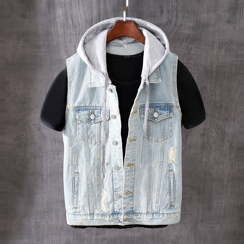 Chaleco vaquero rasgado para hombre, ropa de calle sin mangas, estilo inglés, Hip Hop: M
