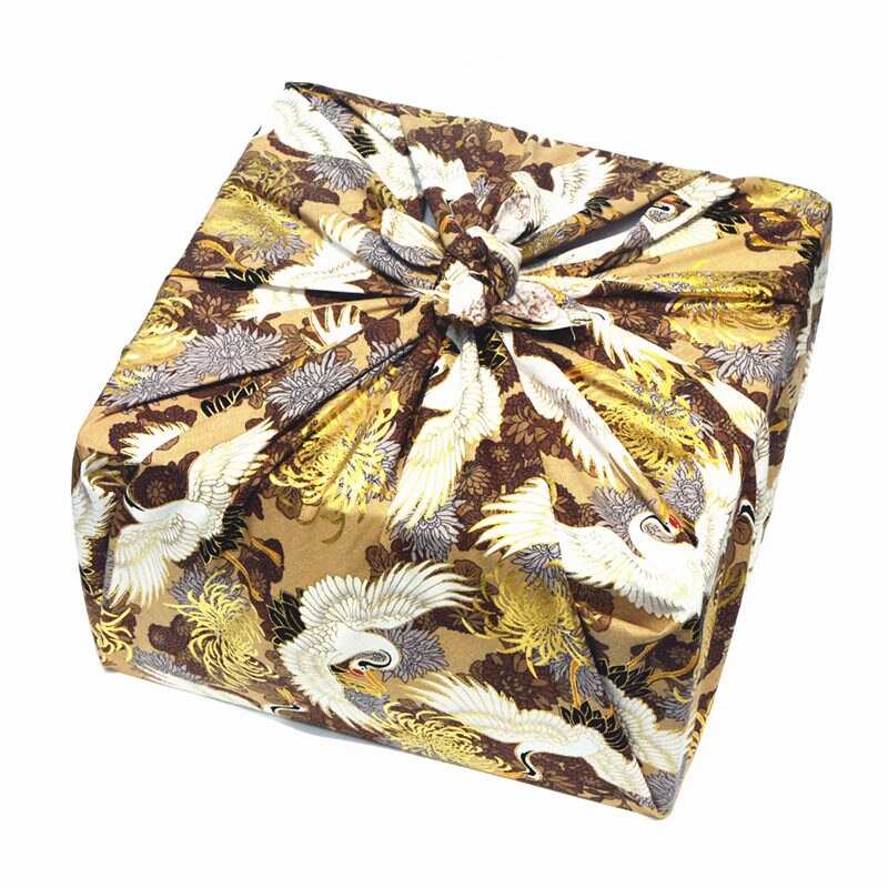 Pañuelo de estilo japonés Furoshiki, Material de tela de algodón, patrón de grúa, un lado impreso, Bento, para envolver, muchos usos, 2 piezas