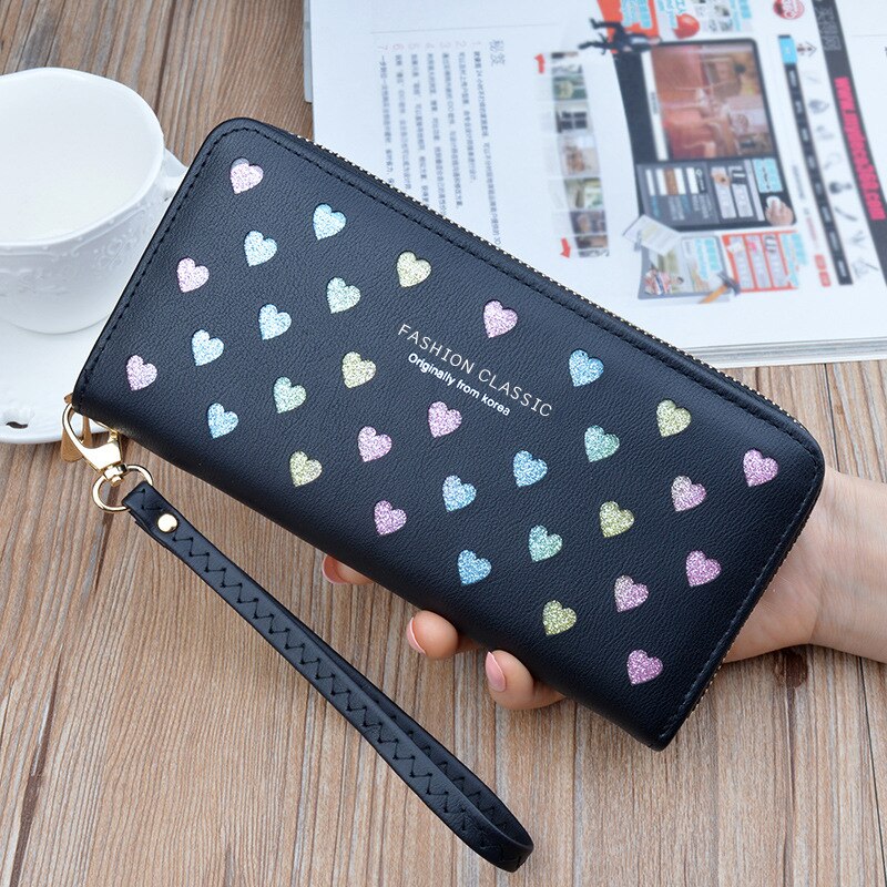 Women's Wallets Women's Long Zippers Korean Student Polka Dot Wallets Large Capacity Hand Bag Soft Wallets: Gray