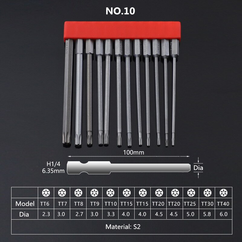 12pcs Set Security Tamper Proof Magnetic Screwdriver Drill Bit Screwdriver Bits Hex Torx Flat Head 1/4 "50mm 75mm 100mm: 10
