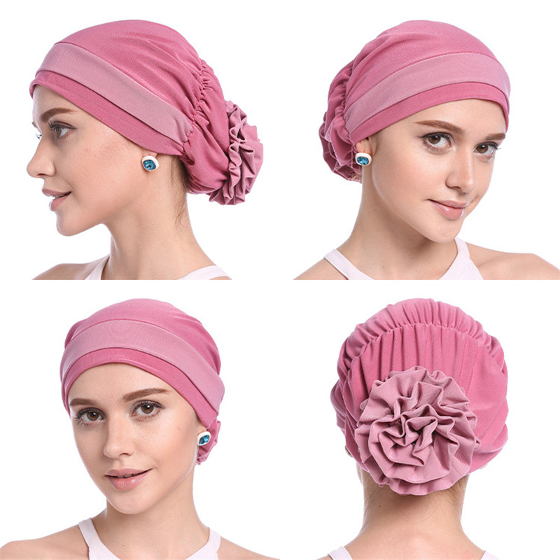 H133 frente dos colores turbante hijab estiramiento interior Hijabs cobertura completa gorras listas para usar mujeres pañuelo para la cabeza debajo del Hijab Bo: Café ligero