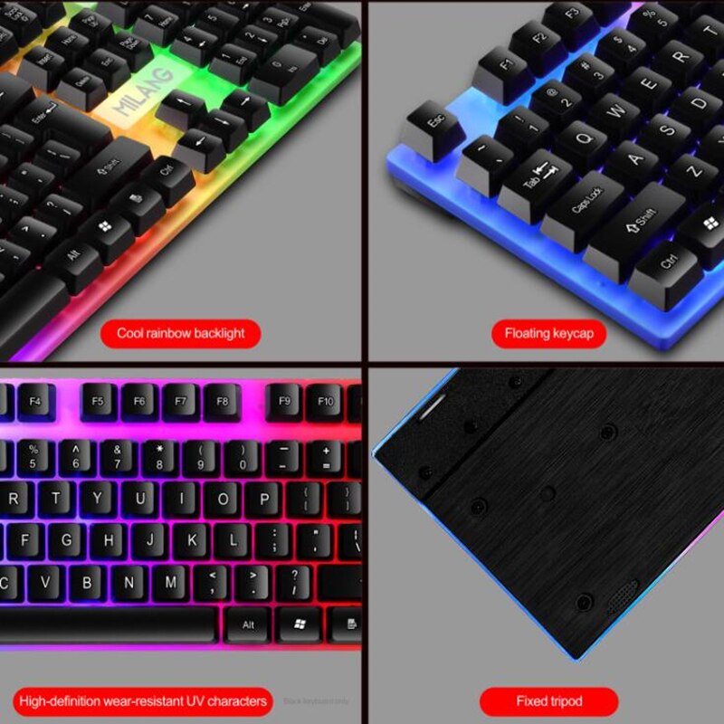 USB Wired Gaming Colorful Luminous Backlit Keyboard and Mouse Set Backlit Keyboard and Mouse Kit for Home Office Gamer Computer