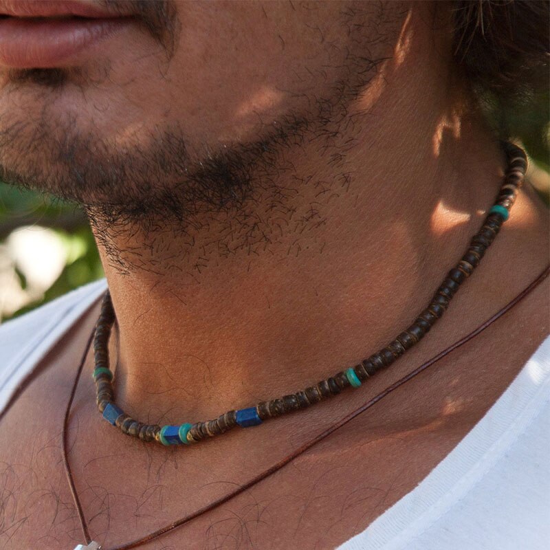 Collar Tribal para hombre, collar de Surf para hombre, collar bohemio para hombre, collar de Onyx negro de ojo de tigre: S48