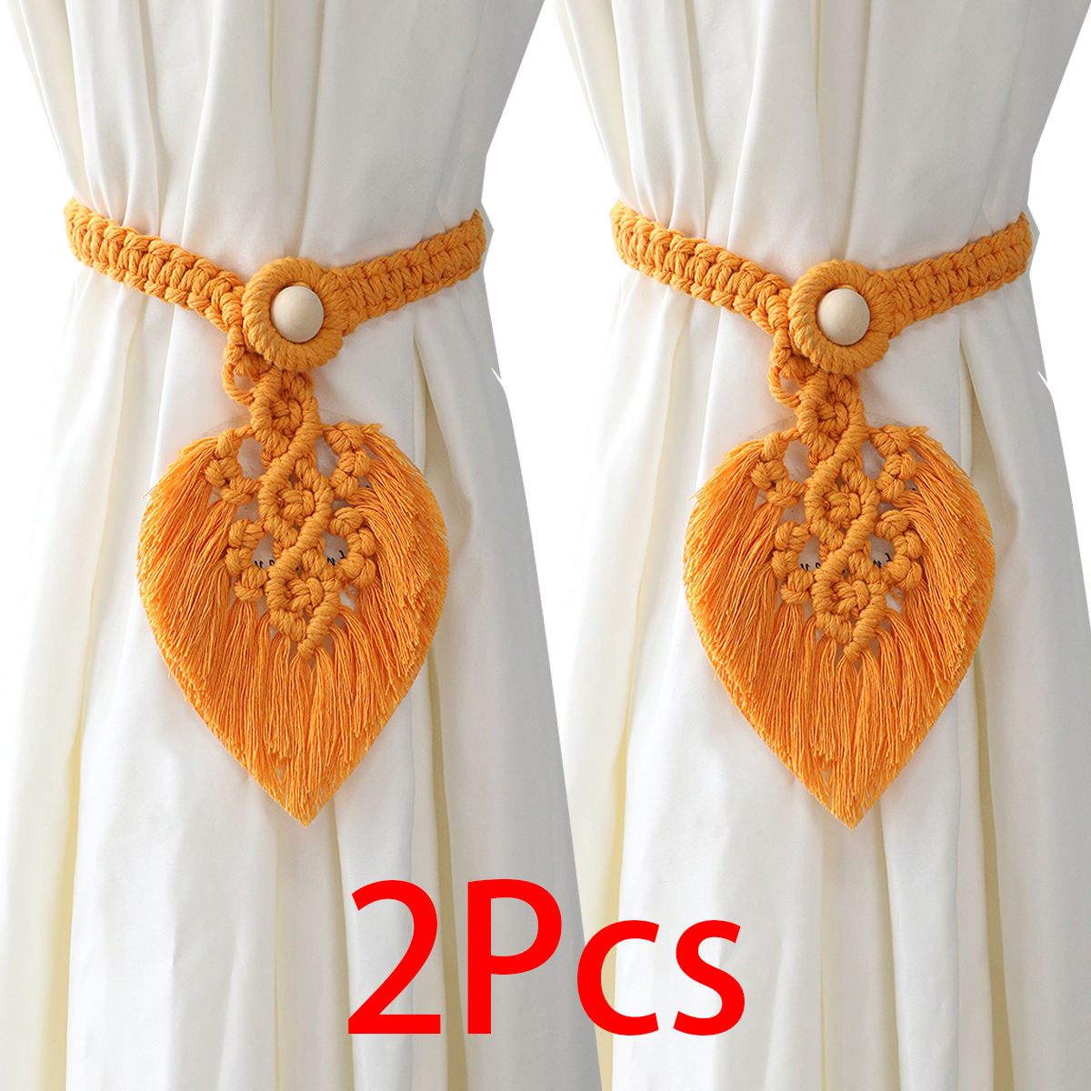 2-pack macrame gordijn tiebacks decoratief gordijn met kraal raambanden kawaii boho kamer decor woonkamer huisdecoratie cadeau: Olijf Bruin