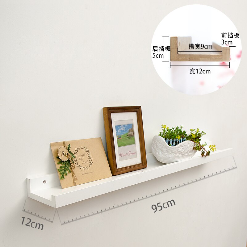 Pure solid wood one-word partition oak wall rack wall hanging living room TV wall shelf bedroom wall board: White queen