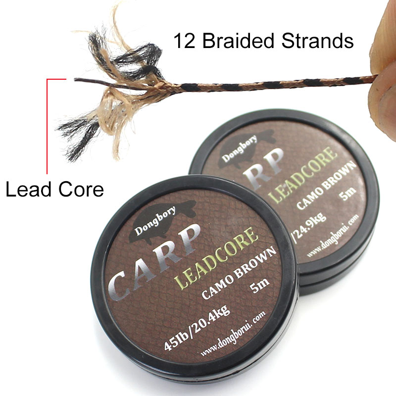 5m chumbo núcleo carpa linha de pesca 12 trançado gancho ligação líder camo brown fio rápido afundando suprimentos da carpa equipamento de pesca linha