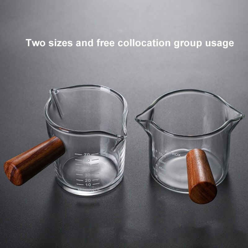 75ml Coffee Milk Jugs Measuring Cup with Scale Heat-resistant Glass with Wooden Handle High Borosilicate Glass Cups