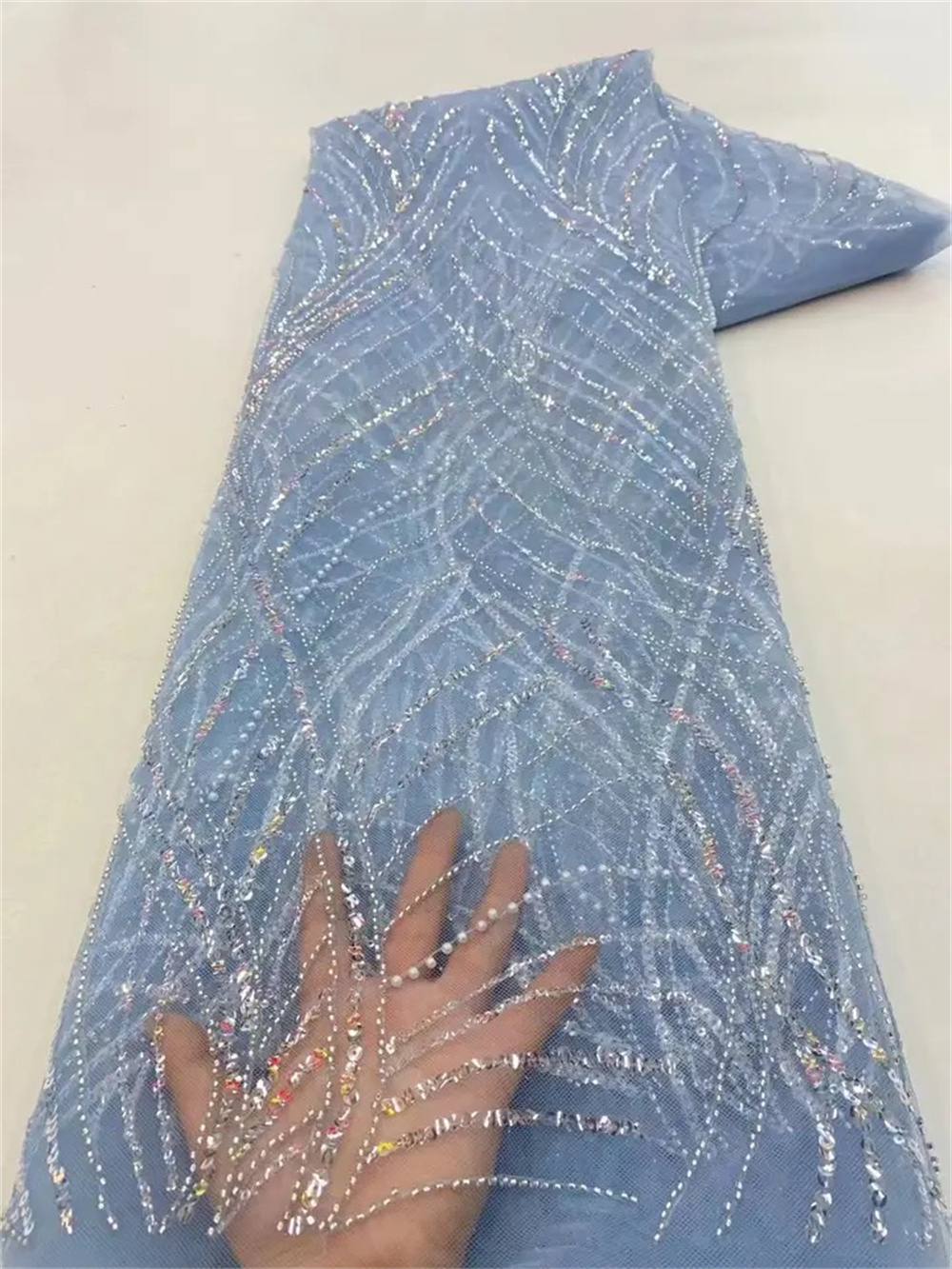 Luxe Afrikaanse pailletten kralen kant stof 2025, bruidegom Nigeriaanse bruiloft bruidsborduurwerk Franse tule naaien