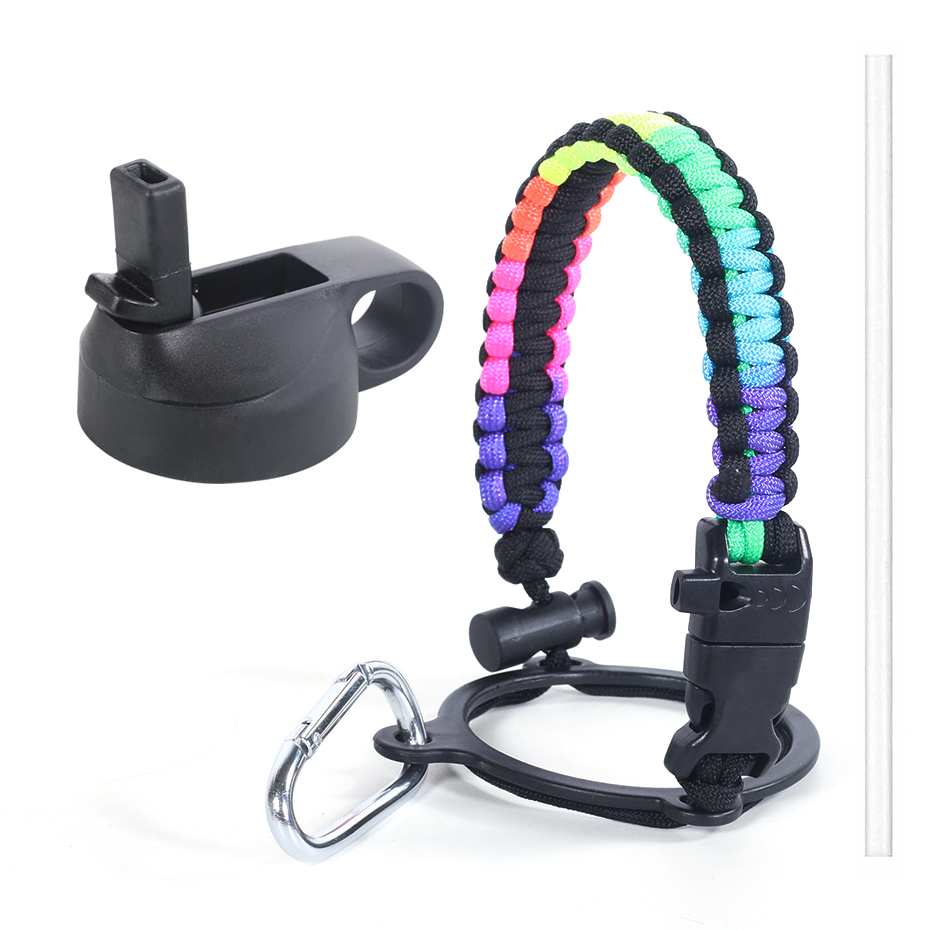 Hydro Flask Thermos Wide Mouth Bottle Safety Ring and Carabiner Paracord Handle with Insulated Wide Mouth Cap + Water Cup Strap