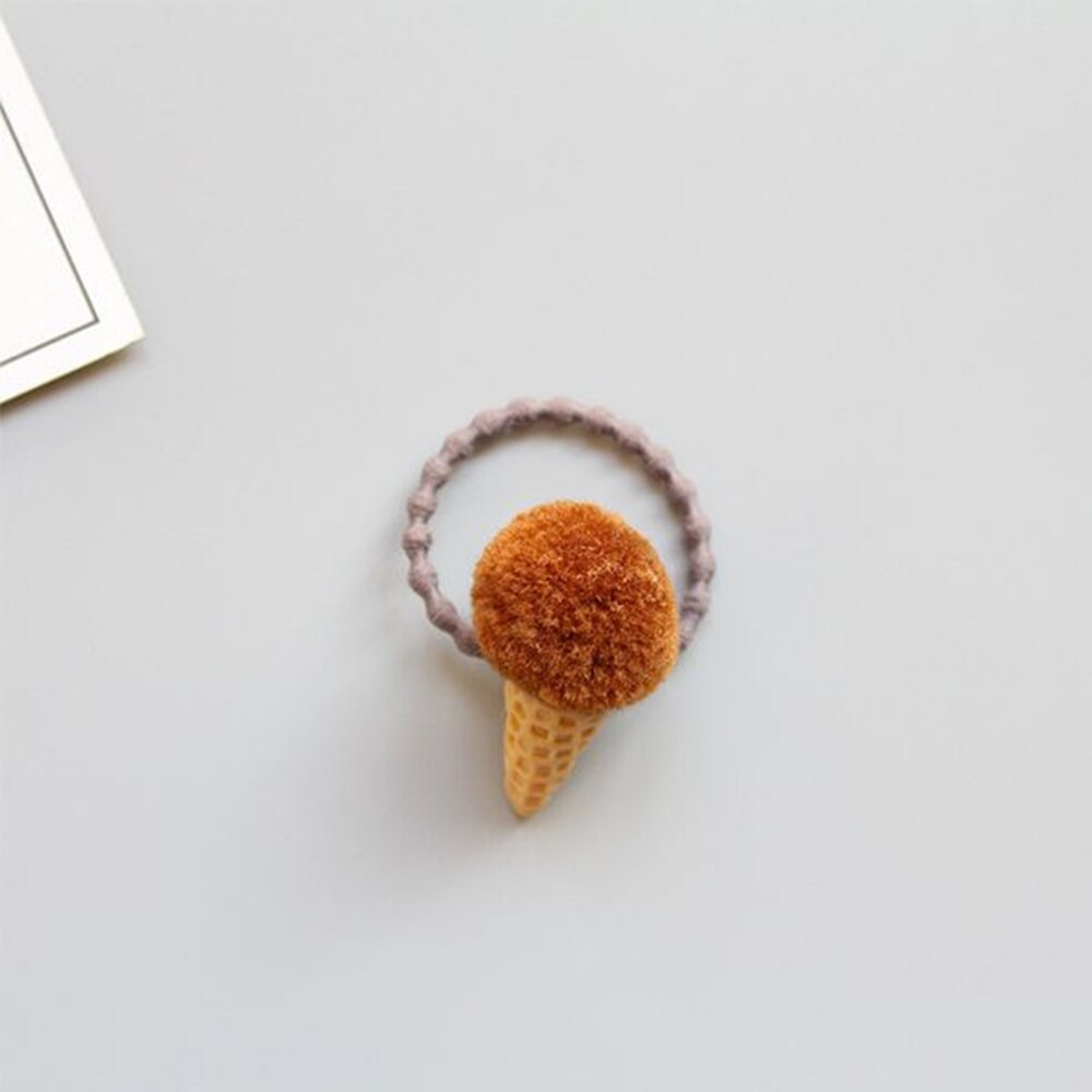 1PC Verstelbare Elastische Ijs Paardenstaart Houder voor Meisjes Kids Faux Fur Pom Hair Ties Snoep Kleuren Rubber bands: coffee