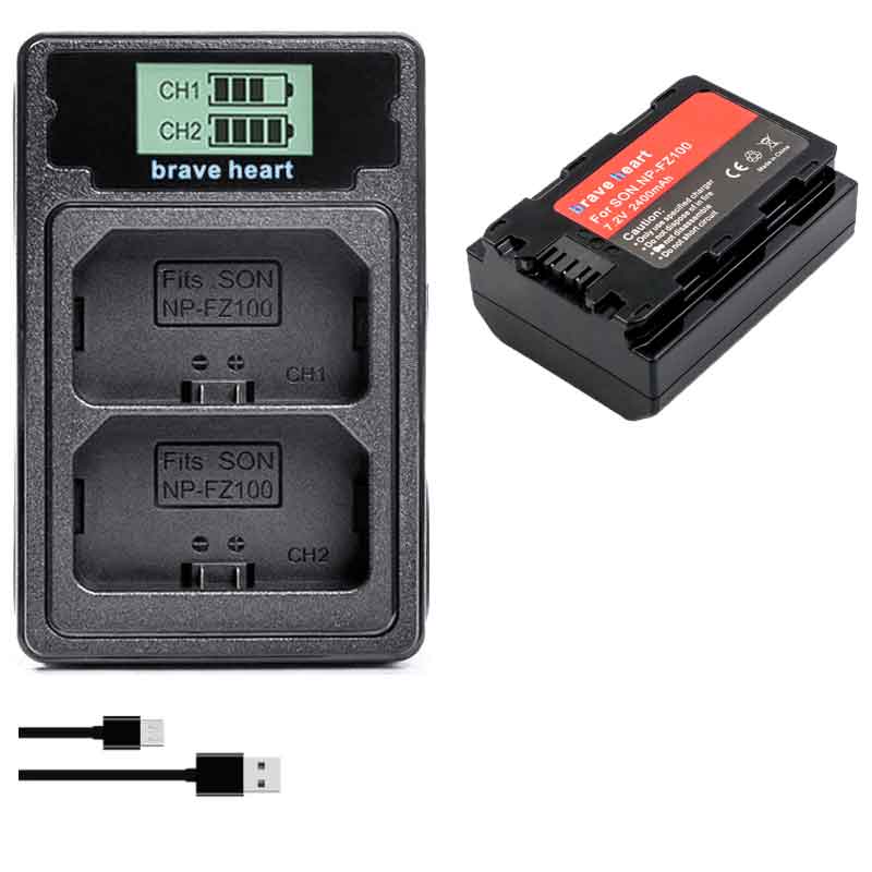 Batterie NPFZ100 avec écran LCD et double chargeur USB, pour Sony Alpha A7III A7R III A9 Alpha 9 A7R3 A6600, NP-FZ100: charger and 1battery