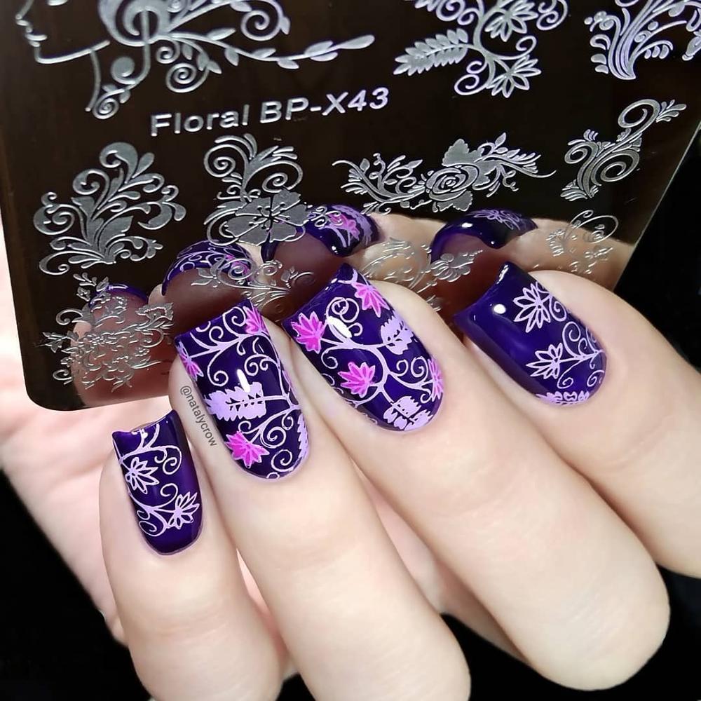 Født smuk firkantet negle stempel plade blomster rose frugt smuk blomst vinblade billede nail art billede skabelon stempel stencil