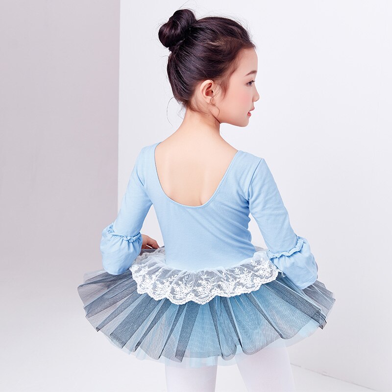 Vestido de tul con tutú de Ballet para niña, leotardo de gimnasia de manga acampanada de encaje multicapa, leotardo de Ballet para niña bailarina 3/4