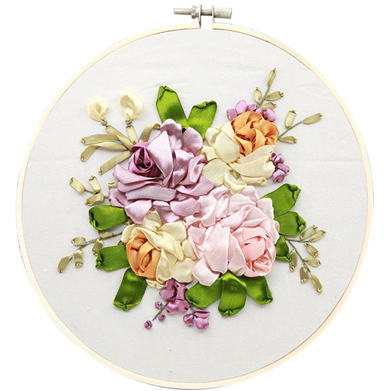 Embroidery Starter Kit DIY Floral Silk Ribbon Embroidery Kit Wall Decoration Flower Printed Pattern Embroidery Kits: 5