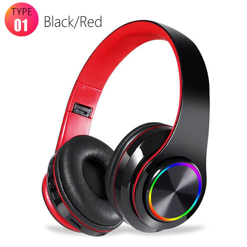 Wireles Bluetooth Kopfhörer Über-Ohr Faltbare Bunte Stereo Computer Drahtlose Kopfhörer Geräuschunterdrückung HIFI TV Spiel Headset: Typ 1 Schwarz.rot