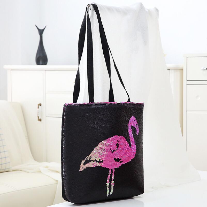 Ins enhjørning stil magisk vendbar paillettertaske med burde stropper flamingo og skelet indkøbstaske til piger