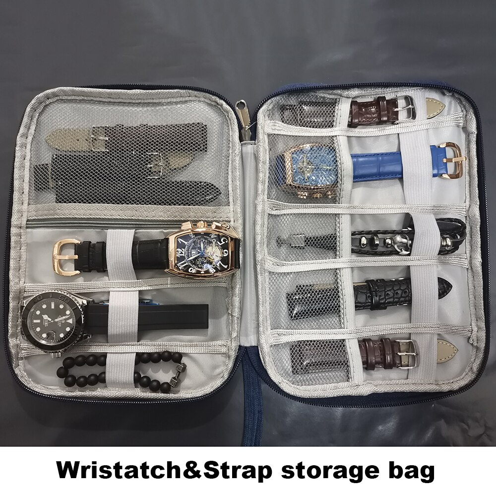 Hiram Horloge Reisetui voor 3 Horloges, Handgemaakte Echt Lederen Horloges Opbergdoos Draagbare