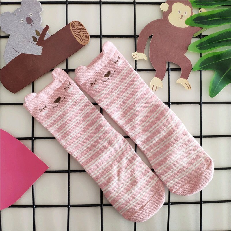 Cartoon Pasgeboren Baby Kniekousen Baby Meisjes Jongens Lange Buis Sokken Kinderen Katoenen Sokken Been Warmer Rubberen Zool Anti -Slip Sokken: pink fox / 12m