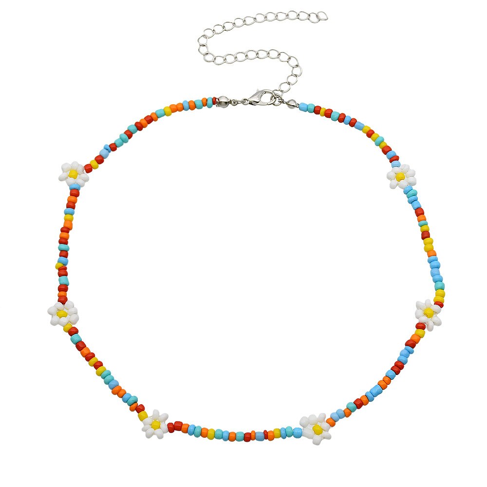 Nowa wiosna kolorowe małe koraliki naszyjnik dla kobiet moda Handmade Daisy z kwiatami i koralikami Chokers naszyjniki biżuteria Boho: colorful